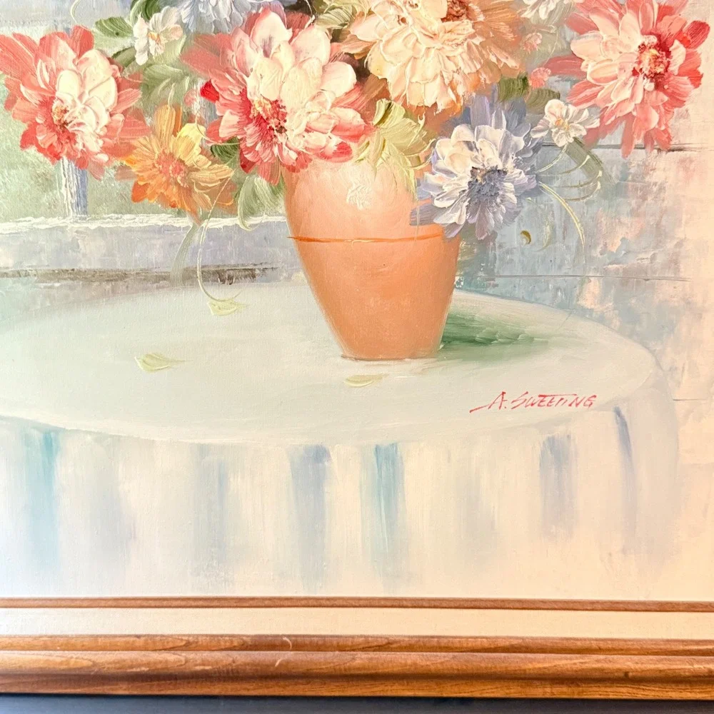 Vintage Impasto Floral Oil Painting Signed A Sweeting Framed Original Canvas